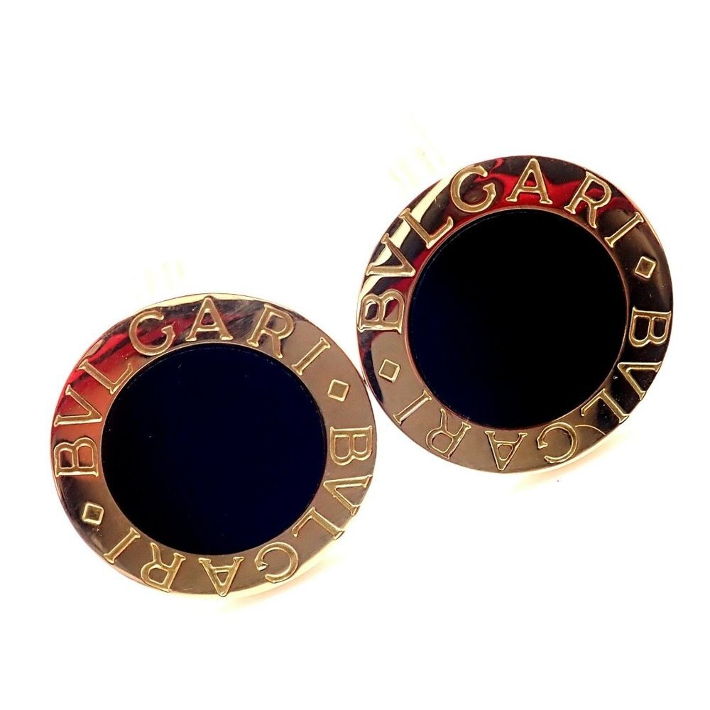 Authentic! Bvlgari Bulgari 18k Yellow Gold Black Onyx Cufflinks​